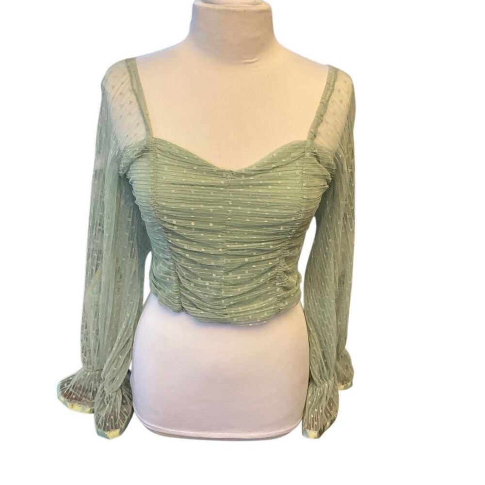 Bridgerton Coquette Seafoam Green  Sheer Cropped Top, Medium.